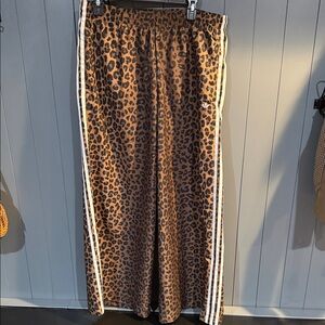 Adidas Women’s Leopard Print Wide-Leg Pants with Stripes